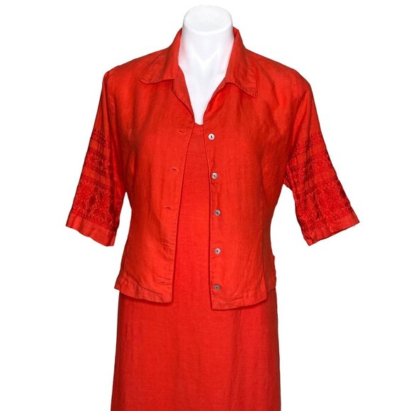 Johnny Was Orange Linen 2-Piece Dress & Jacket Set With Embroidered Details Sz S - Picture 2 of 16